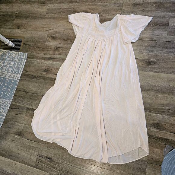 vintage sheer nightgown lace trim flutter sleeve romantic blush pink bridal L/XL - Picture 10 of 10